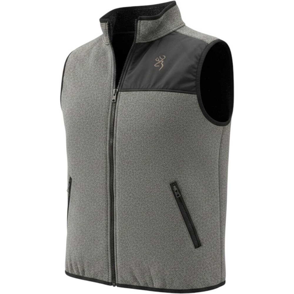 Browning Mens Gray Fleece Full Zip Vest Buckmark Logo Heathered Size Medium